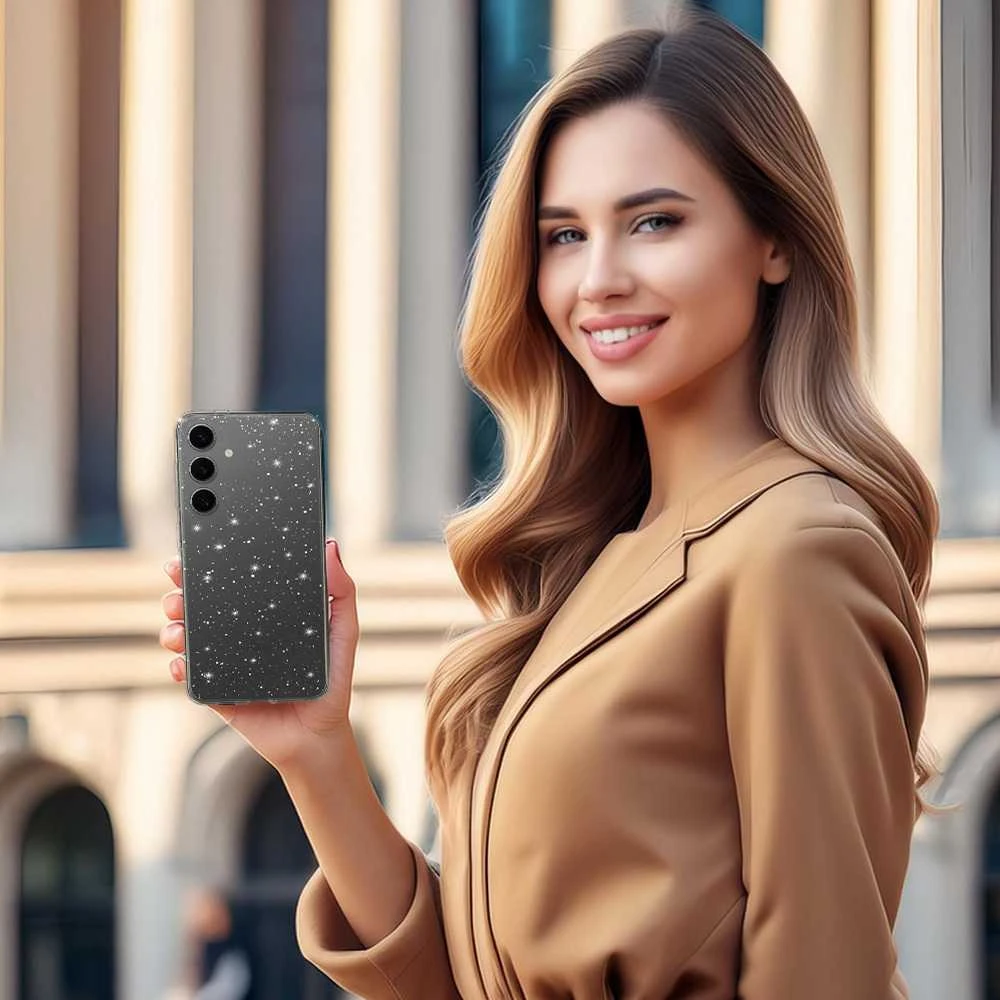 Fusion Accessories Topt Crystal Glitter dėklas skirtas Samsung Galaxy S24 FE sidabro spalvos
