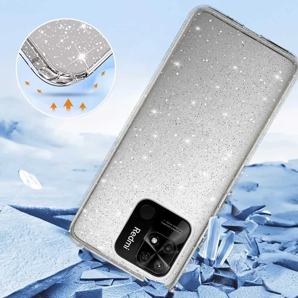 Toptel Topt Crystal Glitter dėklas skirtas Xiaomi Redmi 10C sidabro spalvos