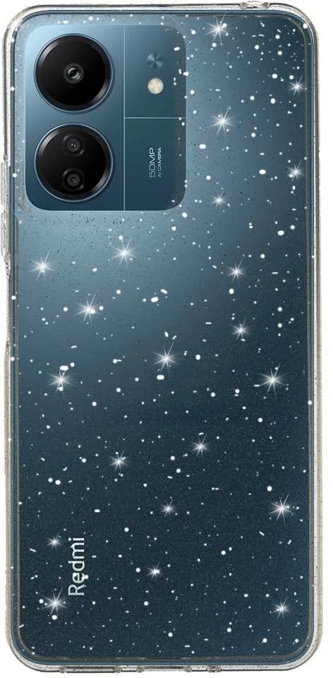 Fusion Accessories Topt Crystal Glitter dėklas skirtas Xiaomi Redmi 13C sidabro spalvos