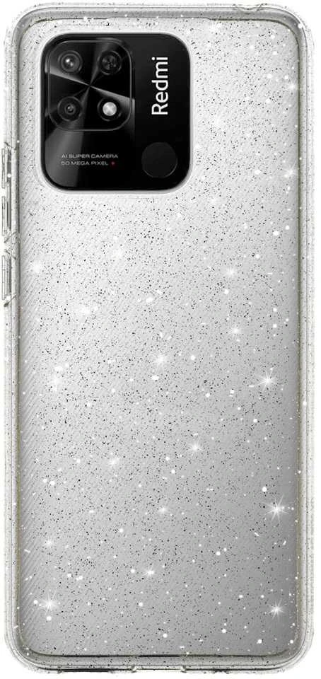 Toptel Topt Crystal Glitter dėklas skirtas Xiaomi Redmi 10C sidabro spalvos