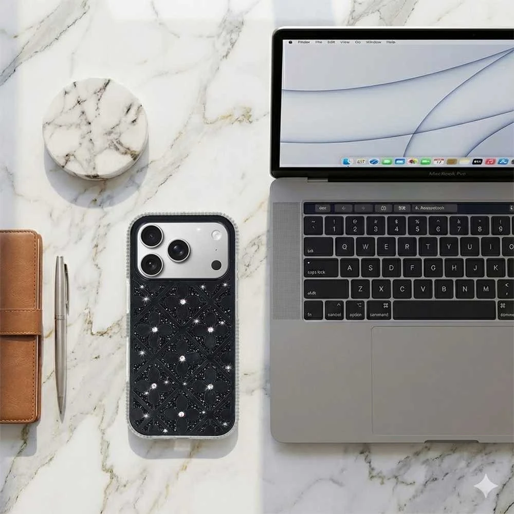 Fusion Accessories Topt Flower dėklas skirtas Apple iPhone 16 Pro juodos spalvos
