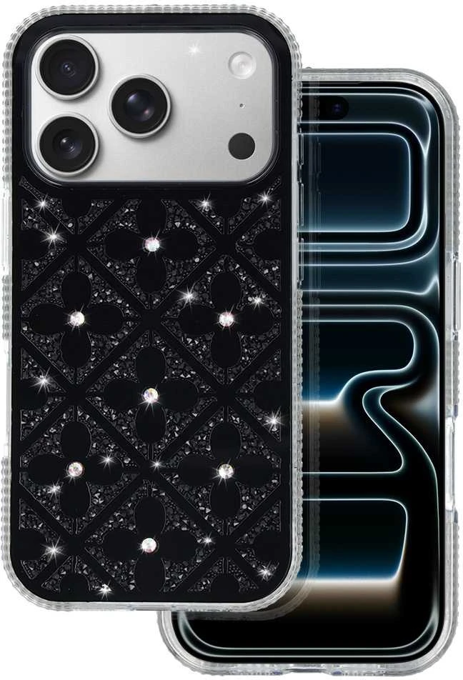 Topt Flower dėklas skirtas Apple iPhone 17 juodos spalvos