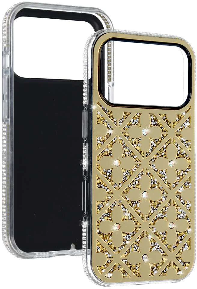 Topt Flower dėklas skirtas Apple iPhone 17 Pro aukso spalvos