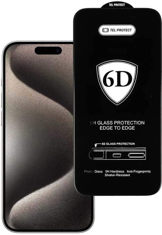 Topt LCD apsauginis stikliukas 6D Apple iPhone 15 Pro Max juodas
