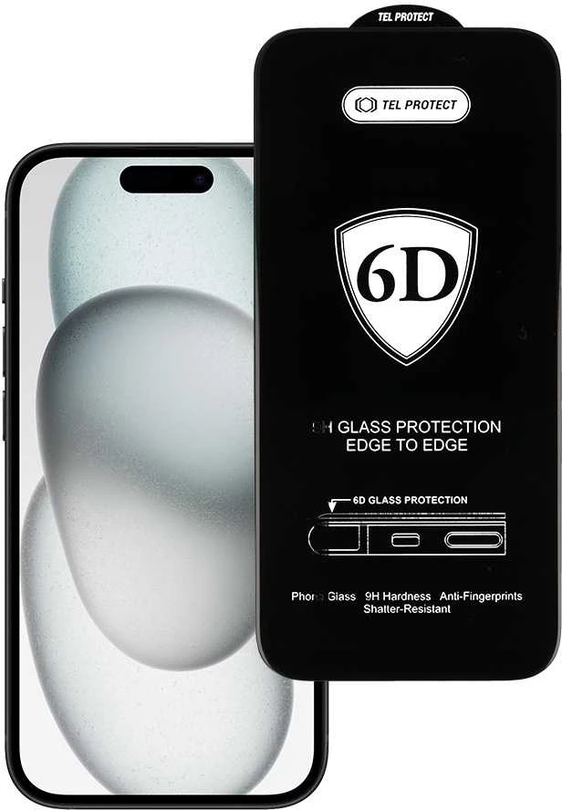 Tel Protect Topt Full Glue 6D Apsauginis stiklas skirtas Apple iPhone 15 Juodas