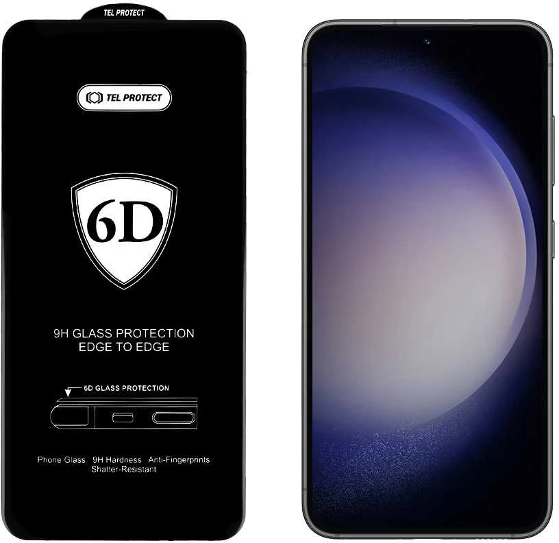 Tel Protect Topt Full Glue 6D Apsauginis stiklas skirtas Samsung Galaxy S22/S23 Juodas (with fingerprint unlock)