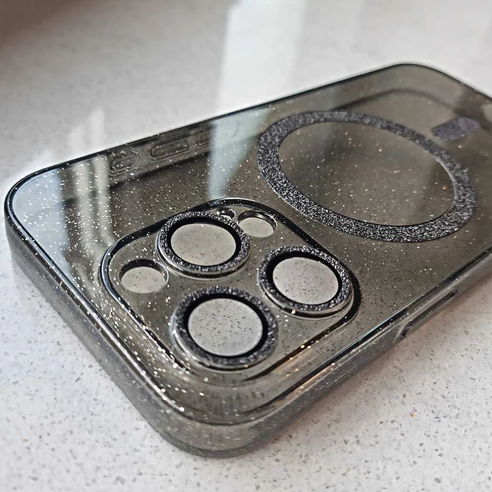 Fusion Accessories Topt Glitter Magsafe dėklas skirtas Samsung Galaxy S24 FE juodas skaidrus