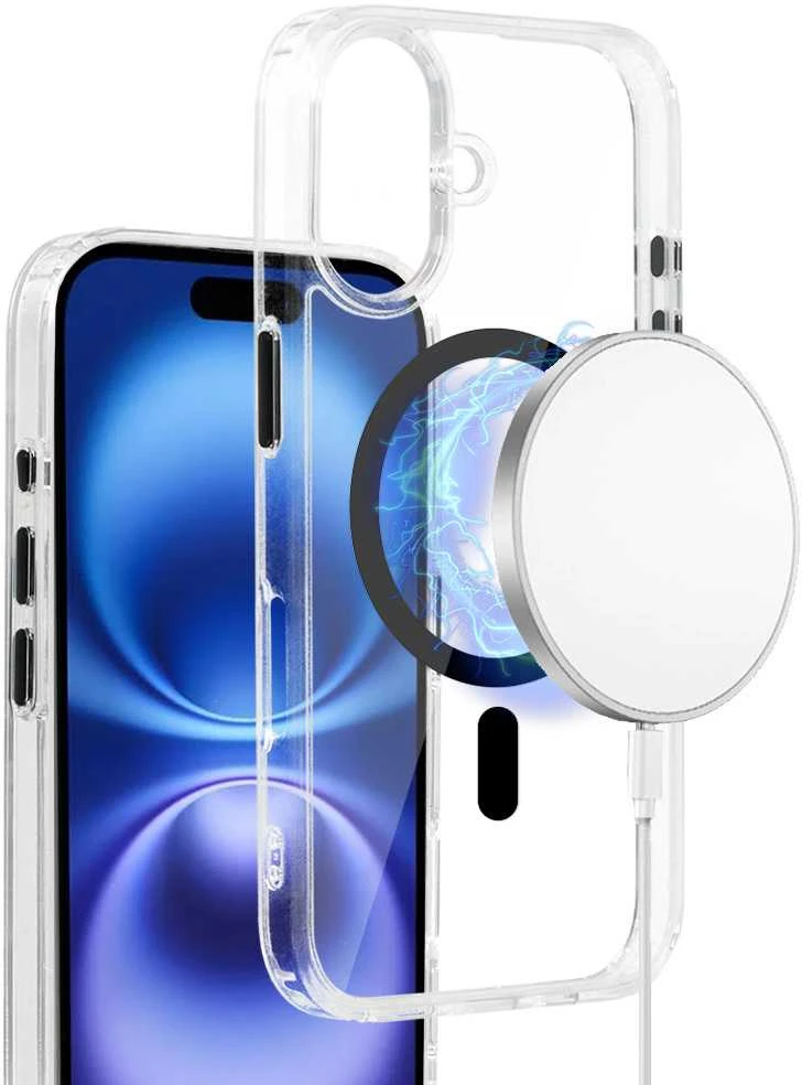 Fusion Accessories Topt Blizgus Magsafe skaidrus dėklas skirtas iPhone 16 juodos spalvos