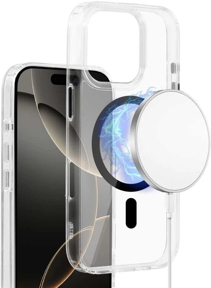 Fusion Accessories Topt Blizgus Magsafe skaidrus dėklas skirtas iPhone 15 Pro Max juodos spalvos