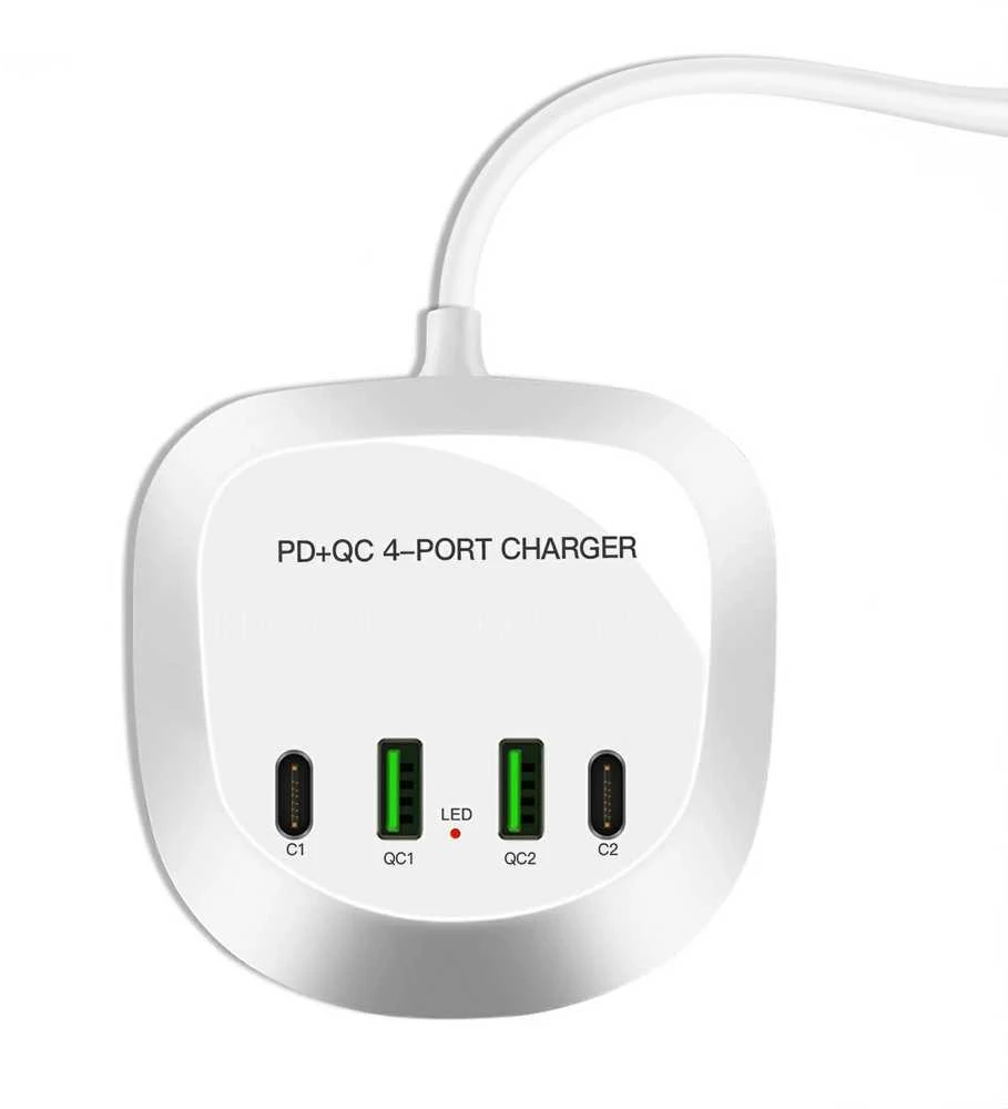 Oem Topt Kelioninis įkroviklis T3P+ – 2xType C + 2xUSB – QC + PD 40W baltos spalvos