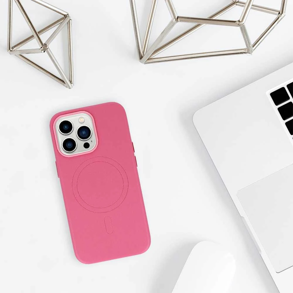 Fusion Accessories Topt MagSafe Leather dėklas skirtas Apple iPhone 15 Plus rožinės spalvos