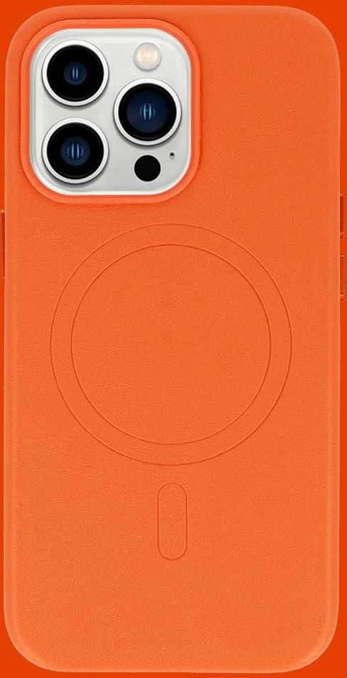 Fusion Accessories Topt MagSafe Leather dėklas skirtas Apple iPhone 15 Plus oranžinės spalvos