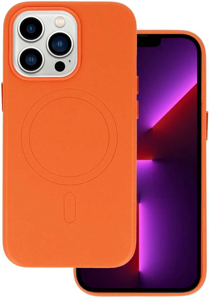 Fusion Accessories Topt MagSafe Leather dėklas skirtas Apple iPhone 15 Plus oranžinės spalvos