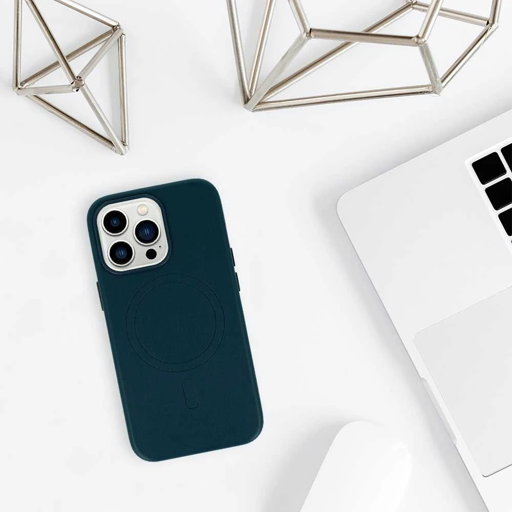 Fusion Accessories Topt MagSafe Leather dėklas skirtas Apple iPhone 15 Plus mėlynos spalvos