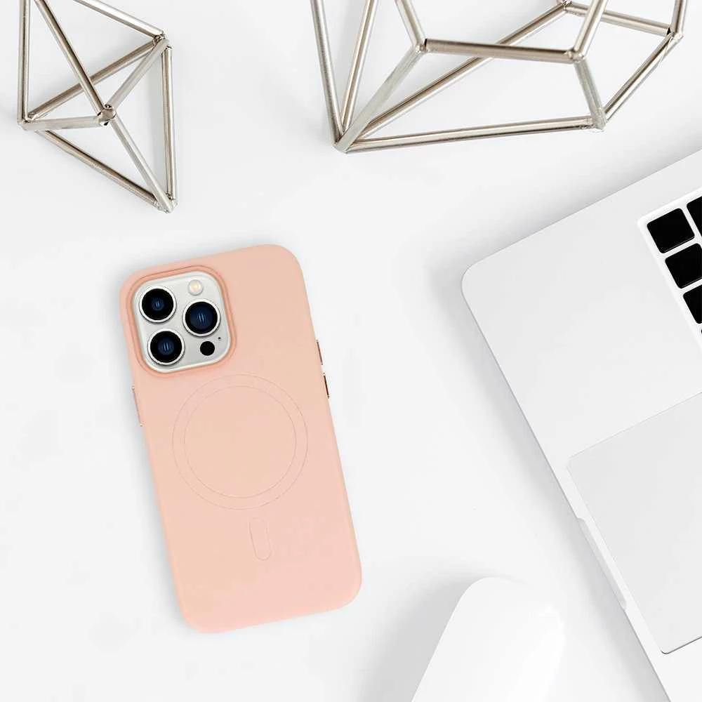 Fusion Accessories Topt MagSafe Leather dėklas skirtas Apple iPhone 15 Plus Light rožinės spalvos
