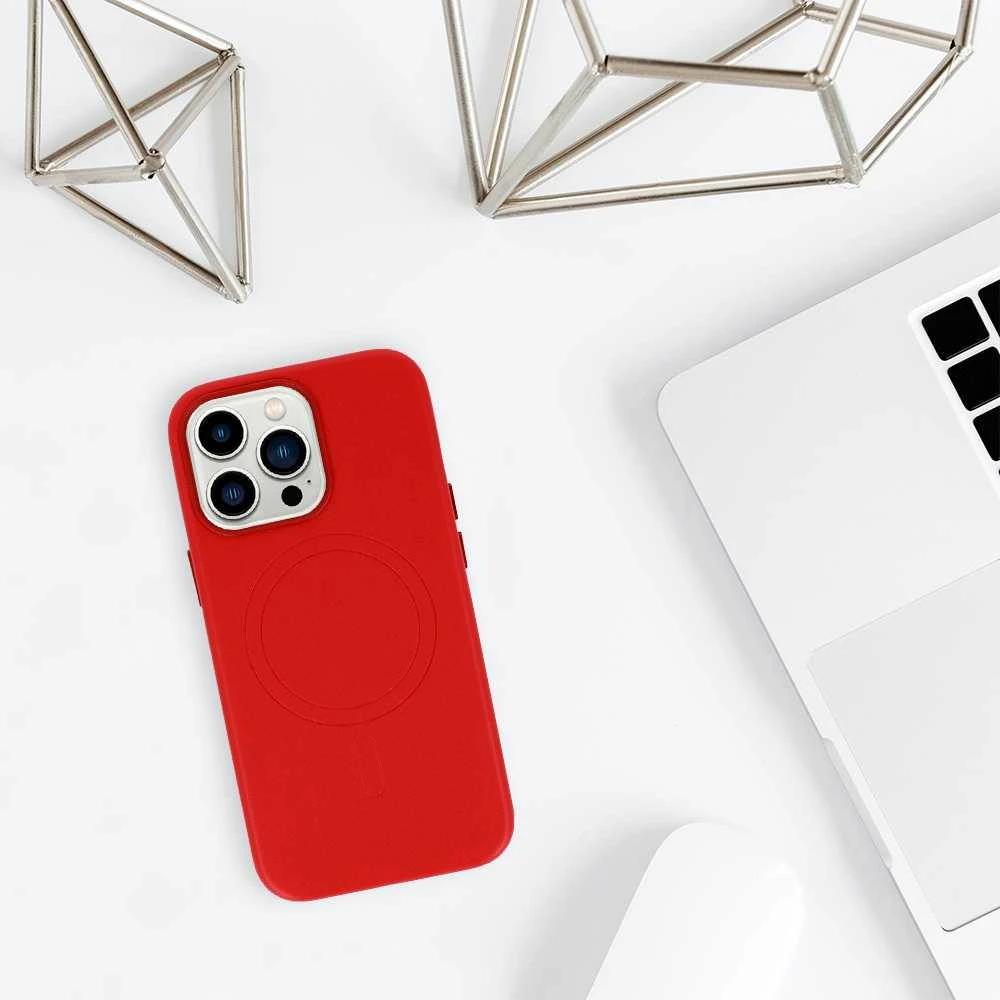 Fusion Accessories Topt MagSafe Leather dėklas skirtas Apple iPhone 15 Plus raudonos spalvos