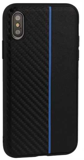 Fusion Accessories Topt MOTO CARBON Samsung Galaxy A6 Plus 2018 dėklas telefonui juodos spalvos su dėklas telefonui mėlynos spalvos virvele
