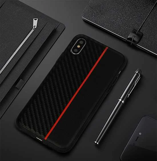 Fusion Accessories Topt MOTO CARBON Samsung Galaxy A6 Plus 2018 dėklas telefonui juodos spalvos su raudona virvele