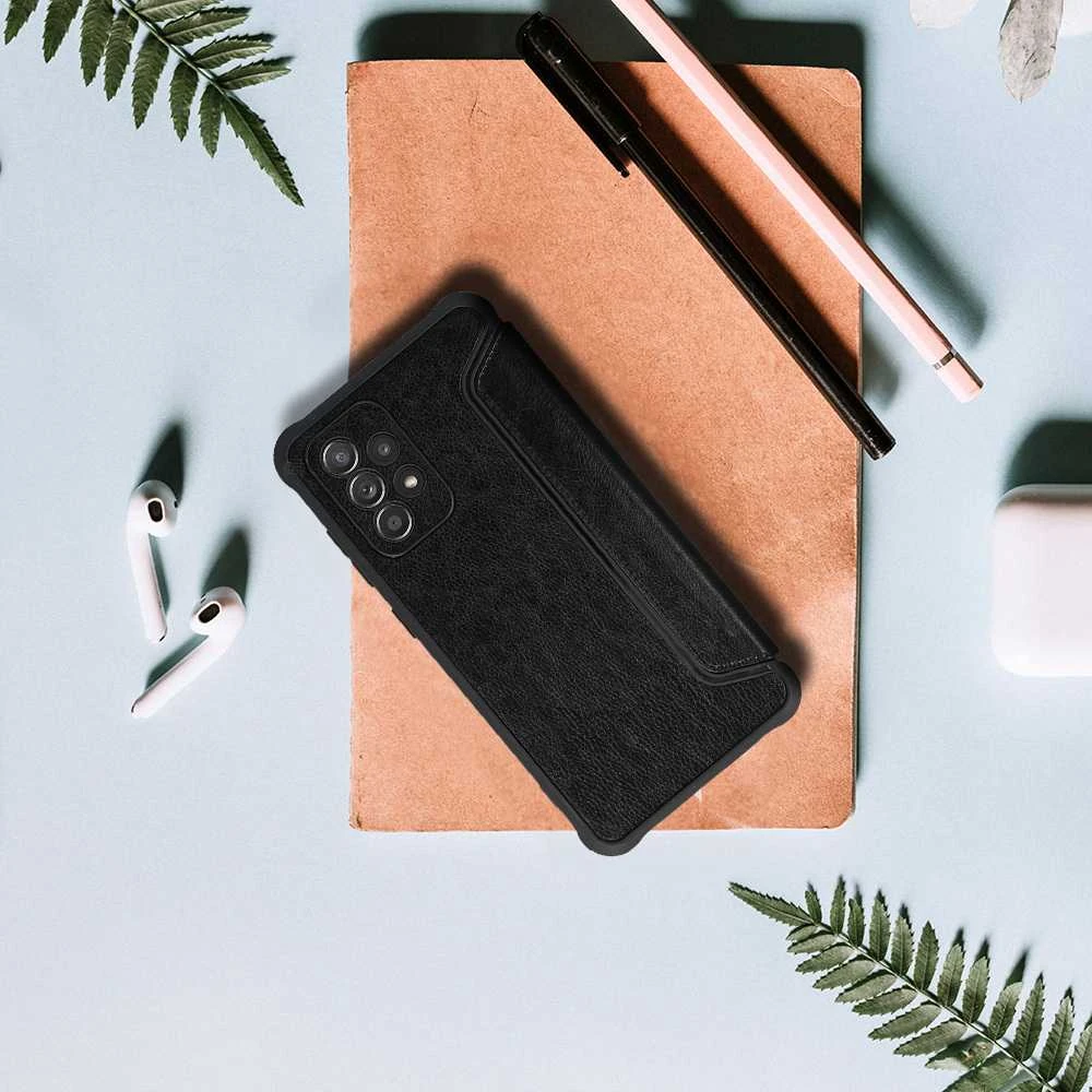 Fusion Accessories Topt Razor Leather Book dėklas skirtas Samsung Galaxy S23 FE juodos spalvos