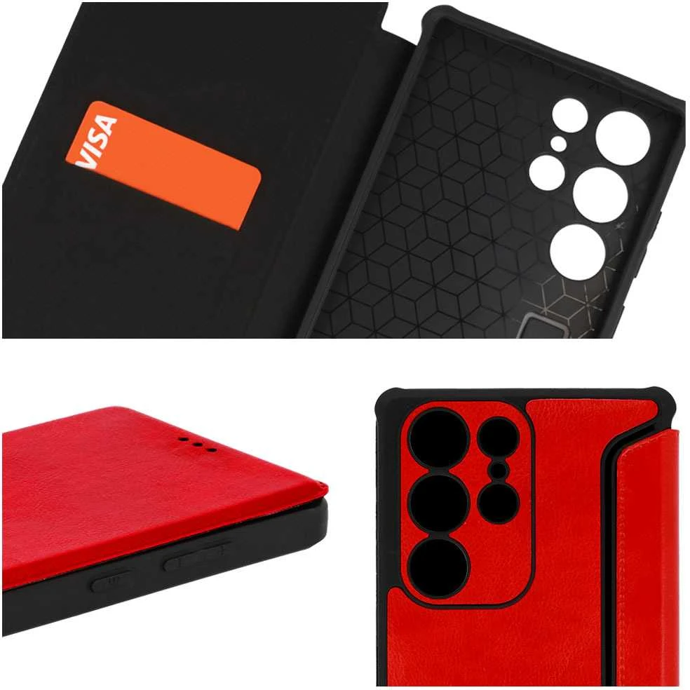 Fusion Accessories Topt Razor Leather Book dėklas skirtas Samsung Galaxy S23 Plus raudonos spalvos