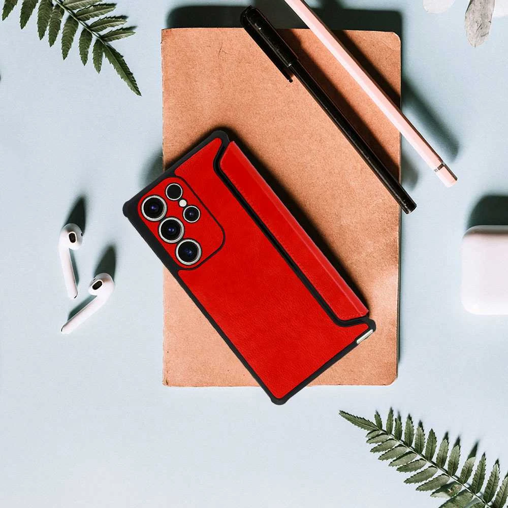 Fusion Accessories Topt Razor Leather Book dėklas skirtas Samsung Galaxy S23 Plus raudonos spalvos