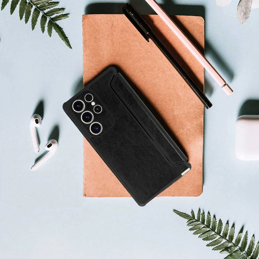 Fusion Accessories Topt Razor Leather Book dėklas skirtas Xiaomi Redmi Note 11 Pro/Note 11 Pro 5G juodos spalvos