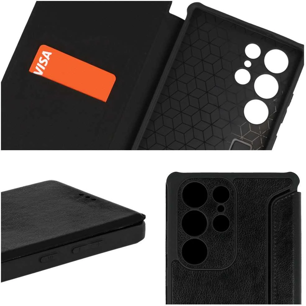 Fusion Accessories Topt Razor Leather Book dėklas skirtas Xiaomi Redmi Note 13 4G juodos spalvos