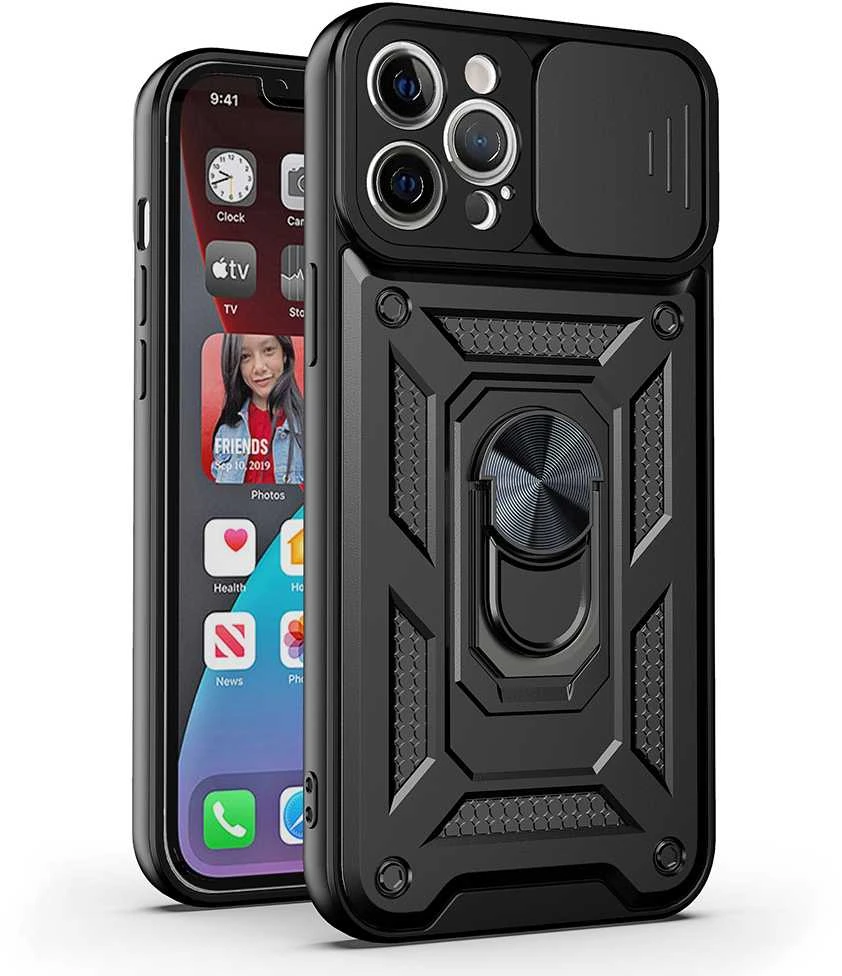 Fusion Accessories Topt Slide Camera Armor dėklas skirtas Apple iPhone 14 Pro juodos spalvos