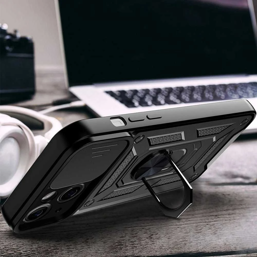 Fusion Accessories Topt Slide Camera Armor dėklas skirtas Apple iPhone 13 Pro juodos spalvos