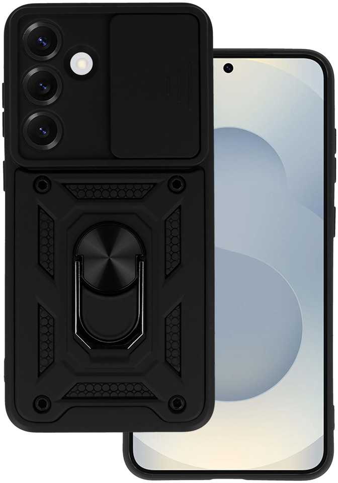 Fusion Accessories Topt Slide Camera Armor dėklas skirtas Samsung Galaxy S25 Plus juodos spalvos