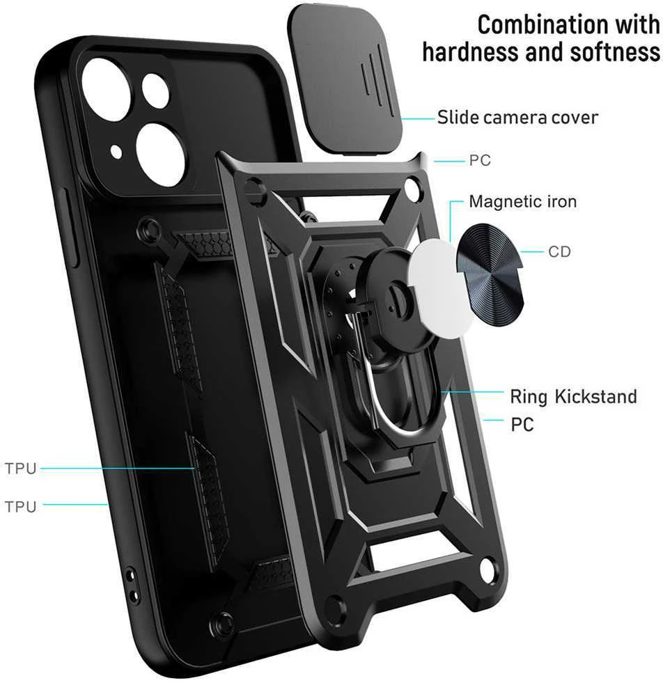 Fusion Accessories Topt Slide Camera Armor Dėklas skirtas Xiaomi Redmi 14C juodos spalvos