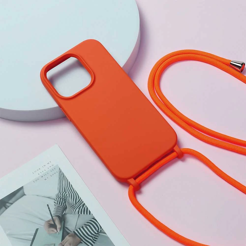 Fusion Accessories Topt Strap silikoninis dėklas skirtas Apple iPhone 15 Plus design 1 oranžinės spalvos