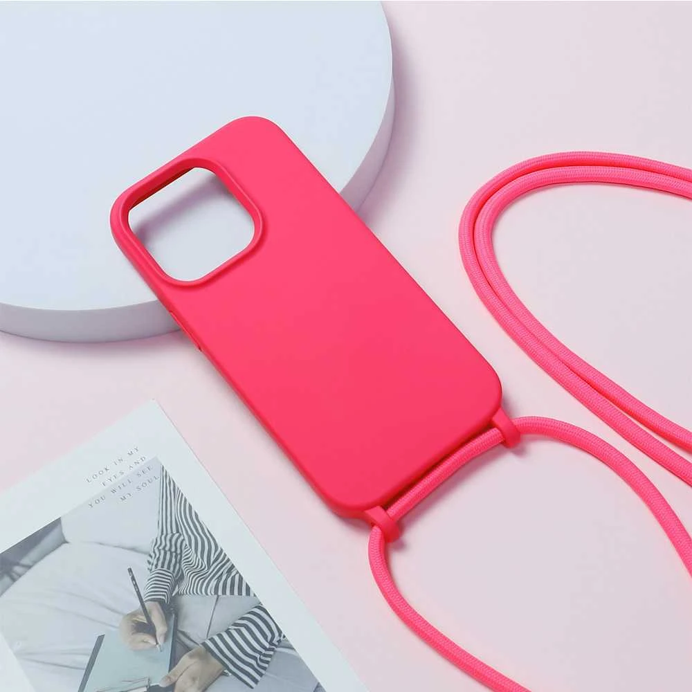 Fusion Accessories Topt Strap silikoninis dėklas skirtas Apple iPhone 15 Plus design 1 rožinės spalvos