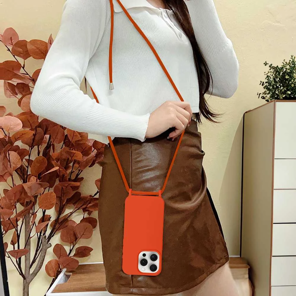 Fusion Accessories Topt Strap silikoninis dėklas skirtas Apple iPhone 13 Pro design 1 oranžinės spalvos