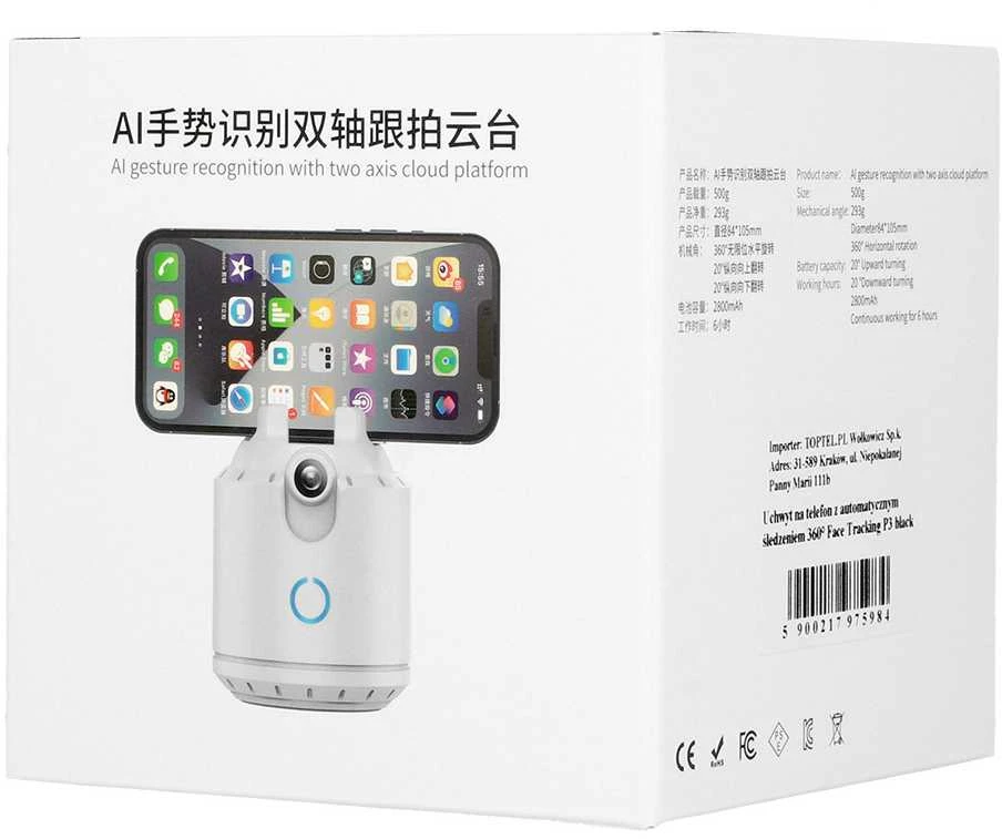 Fusion Accessories Topt Telefono laikiklis su 360° veido sekimu P3 juodos spalvos
