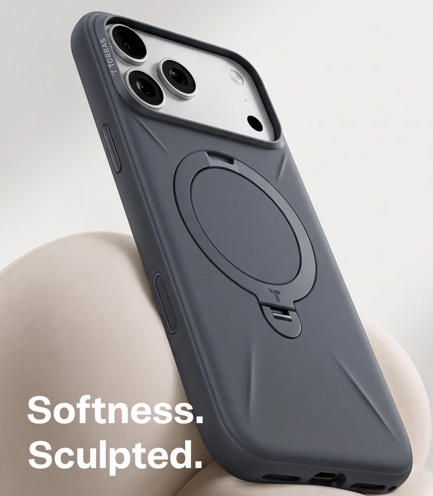 Torras Ostand Q3 silikoninis dėklas, juodas – iPhone 18 Pro