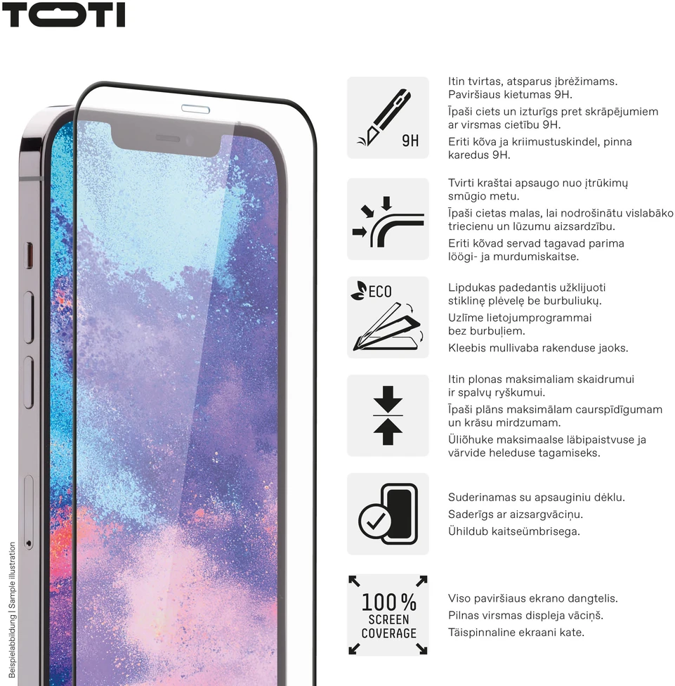 „Toti Premium PREMIUM“ grūdinto stiklo 3D ekrano apsauga, skirta „Apple iPhone 17 Pro Max“.