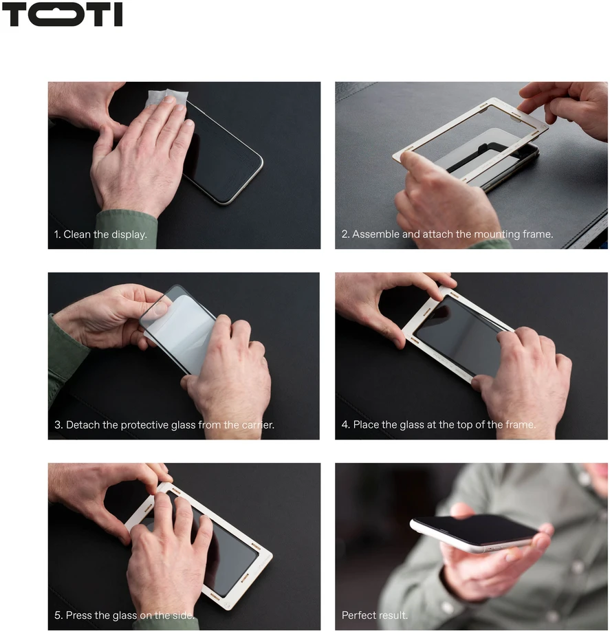 „Toti Premium PREMIUM“ grūdinto stiklo 3D ekrano apsauga, skirta „Apple iPhone 17/16 Pro“.