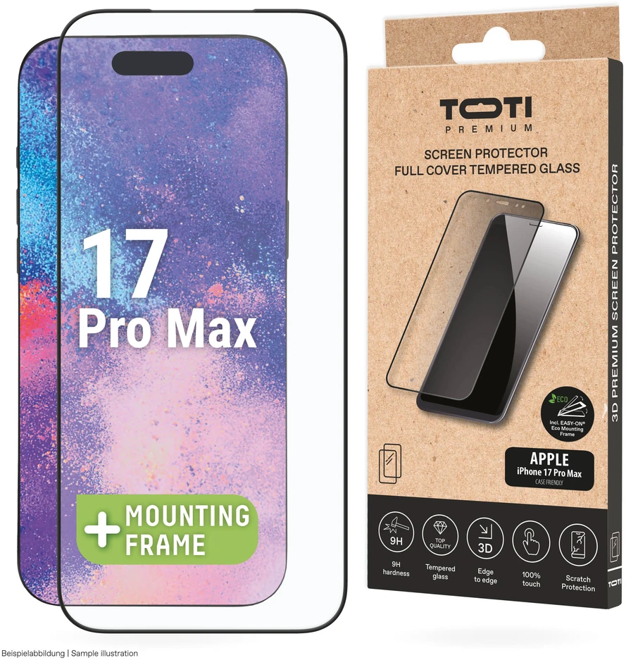 „Toti Premium PREMIUM“ grūdinto stiklo 3D ekrano apsauga, skirta „Apple iPhone 17 Pro Max“.