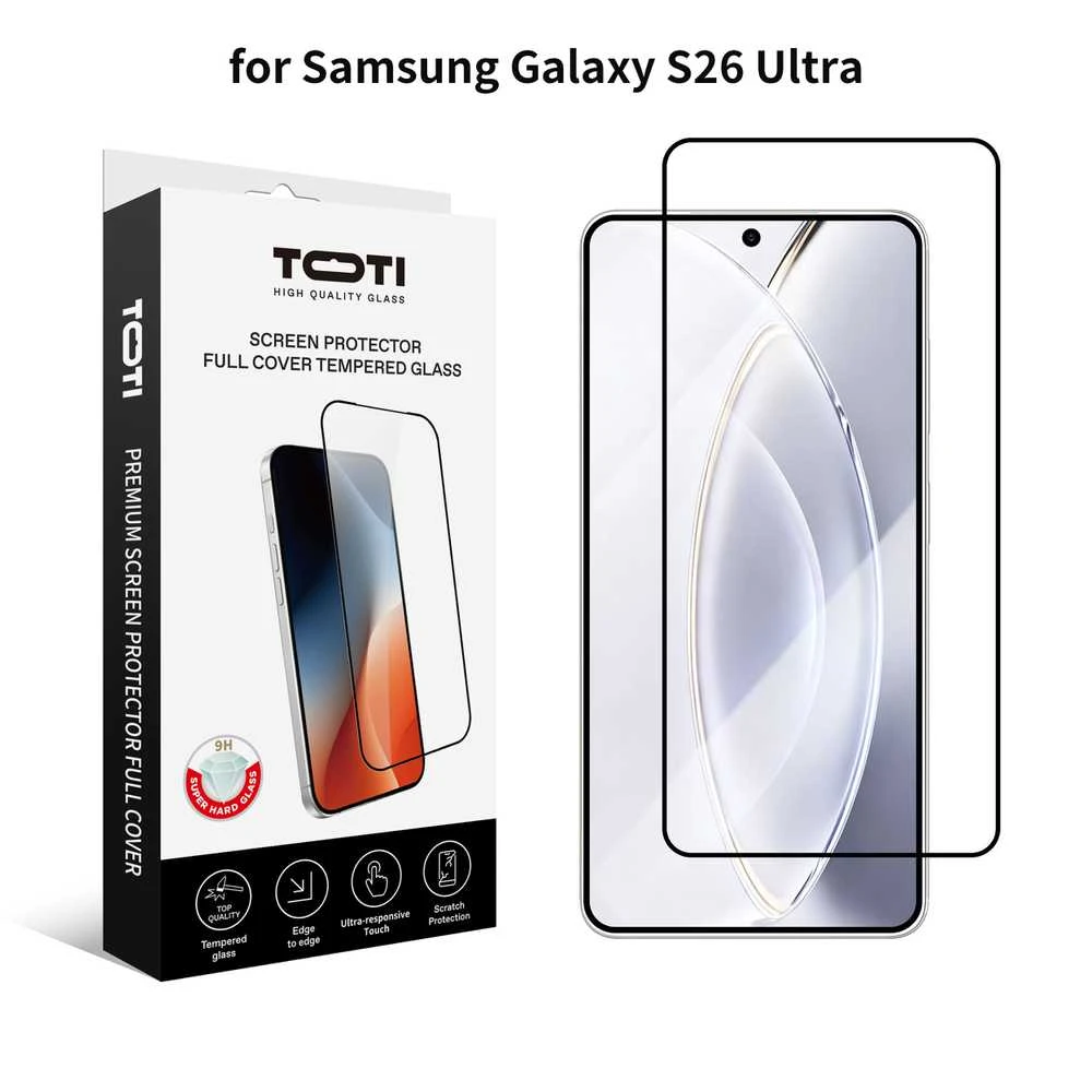 TOTI PREMIUM grūdinto stiklo 2.5D ekrano apsauga, skirta „Samsung Galaxy S26 Ultra“ telefonui.