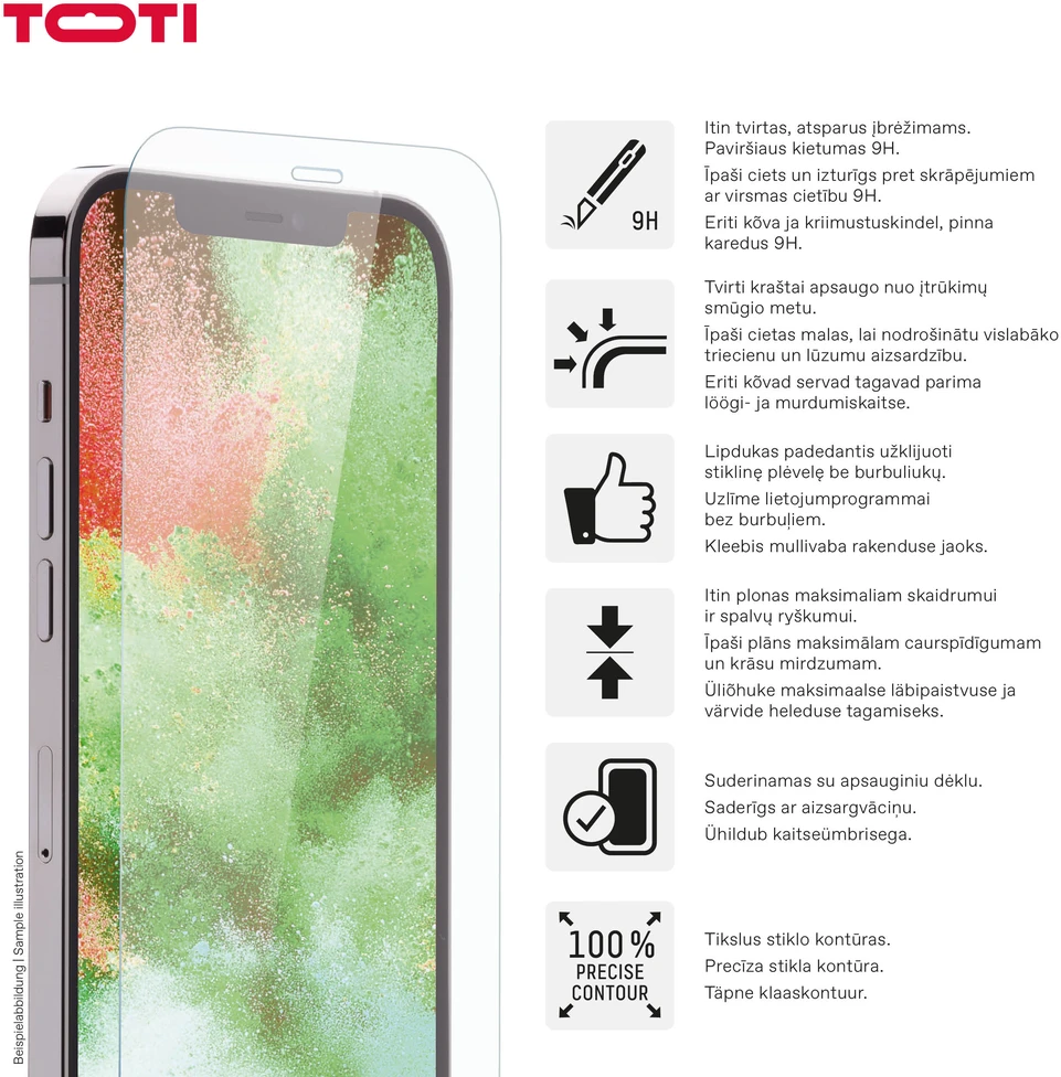 Toti grūdinto stiklo 2D ekrano apsauga, skirta iPhone 17 Pro Max, skaidri
