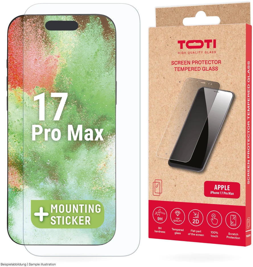 Toti grūdinto stiklo 2D ekrano apsauga, skirta iPhone 17 Pro Max, skaidri