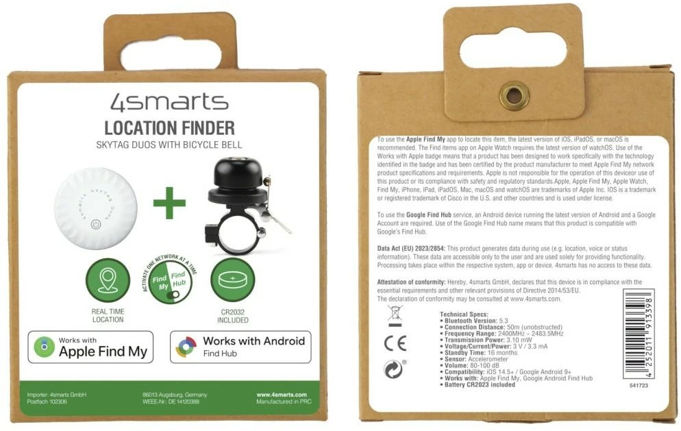 Tracker with Bicycle Bell 4smarts SkyTag Duos juodos spalvos