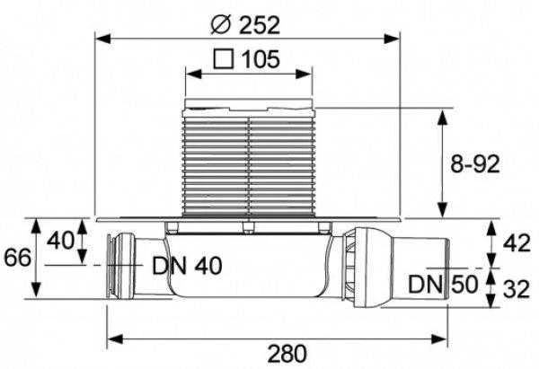 TECE DRAINPOINT S trapo komplektas DN50, horizontalus