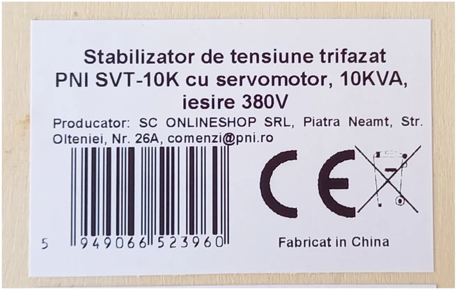 Trifazis įtampos stabilizatorius PNI SVT-10K su servovarikliu, 10KVA, 380V išėjimas