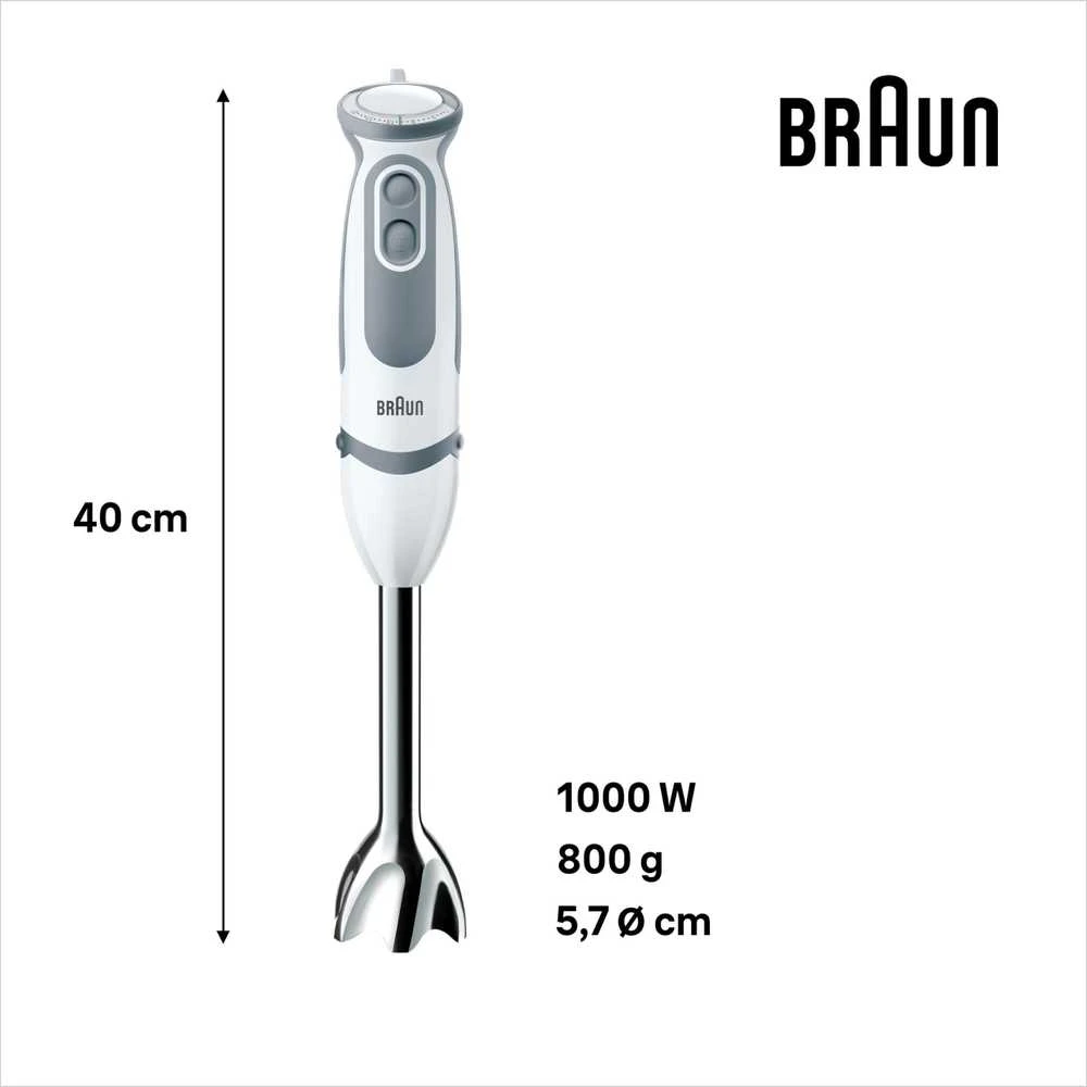 BRAUN Rankinis maišytuvas MQ 5235 WH MultiQuick 5 Vario, 1000W, Nerūdijantis plienas blades, 21 variable speeds, Baltas