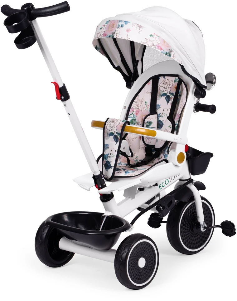 Kūdikių triratukas vežimėlis su pasukama sėdyne, stumiančia stogelį ECOTOYS