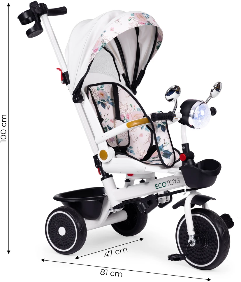 Kūdikių triratukas vežimėlis su pasukama sėdyne, stumiančia stogelį ECOTOYS