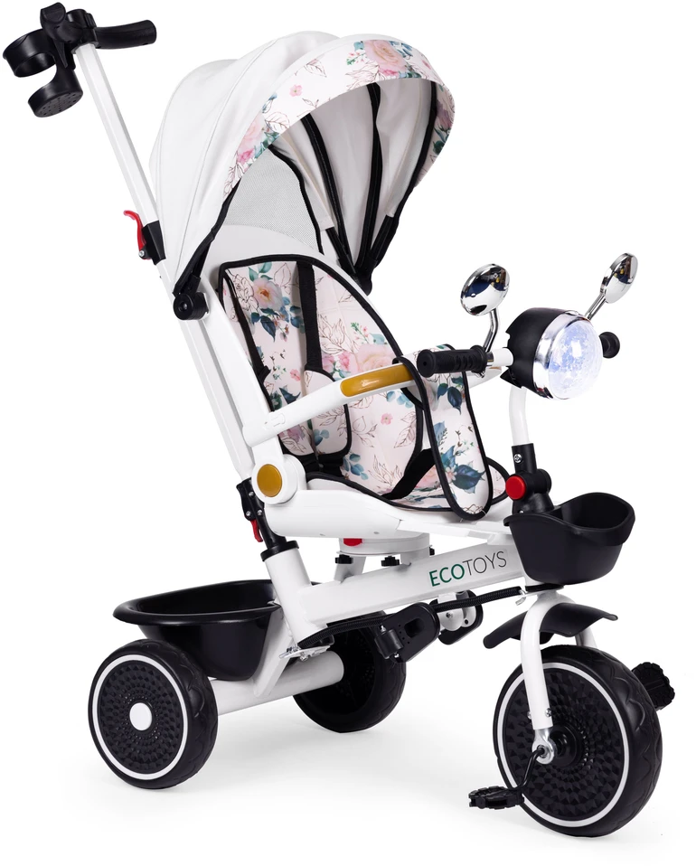 Kūdikių triratukas vežimėlis su pasukama sėdyne, stumiančia stogelį ECOTOYS