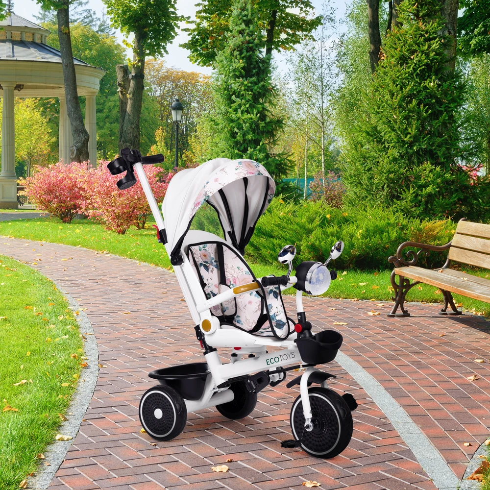 Kūdikių triratukas vežimėlis su pasukama sėdyne, stumiančia stogelį ECOTOYS